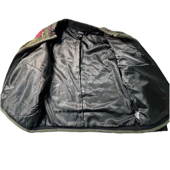 Icelandic Design Embroidered Wool Jacket Coat Womens L Green Floral Sweater Zip - Picture 7 of 13